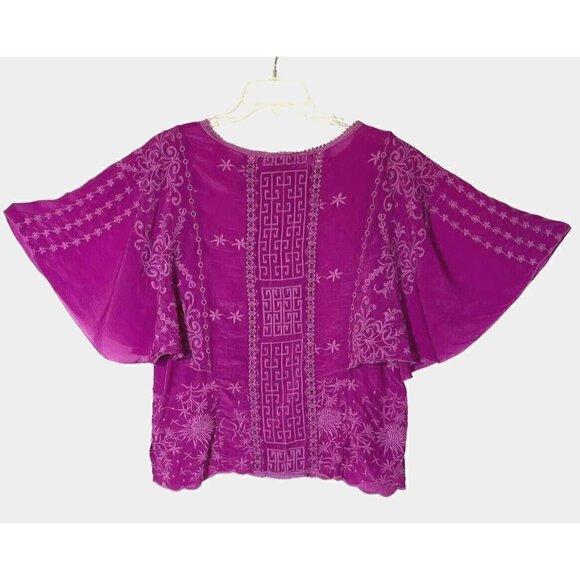 new Johnny Was Sunflower Alta Orchid Embroidered Flare Boho Blouse Top - Picture 6 of 13